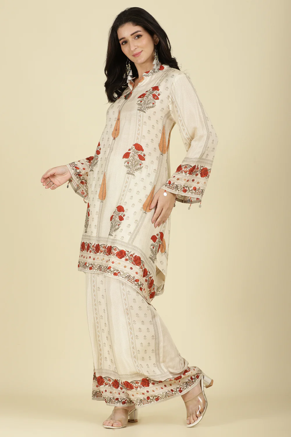 Cream Mul Cotton Floral Printed Kurta Set - Image 2