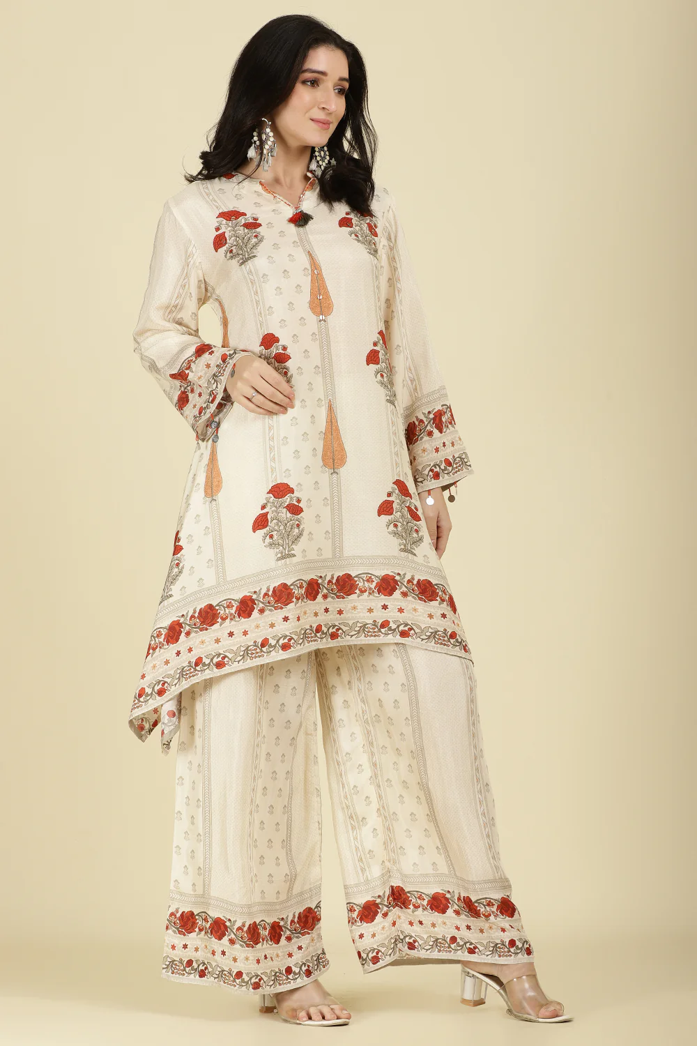 Cream Mul Cotton Floral Printed Kurta Set - Image 4
