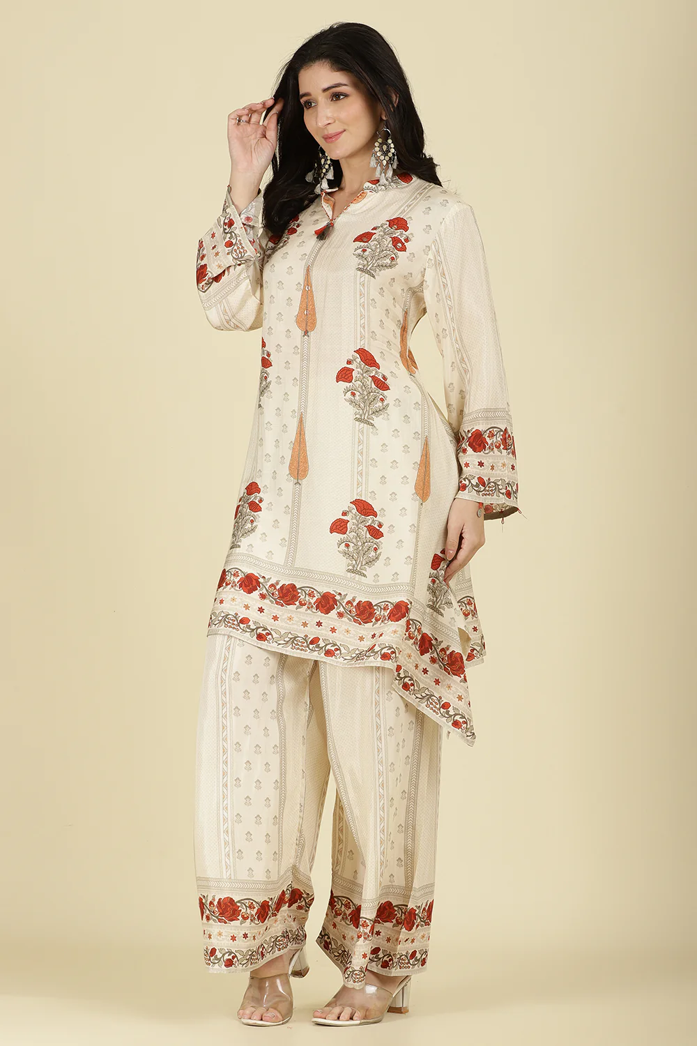 Cream Mul Cotton Floral Printed Kurta Set - Image 5