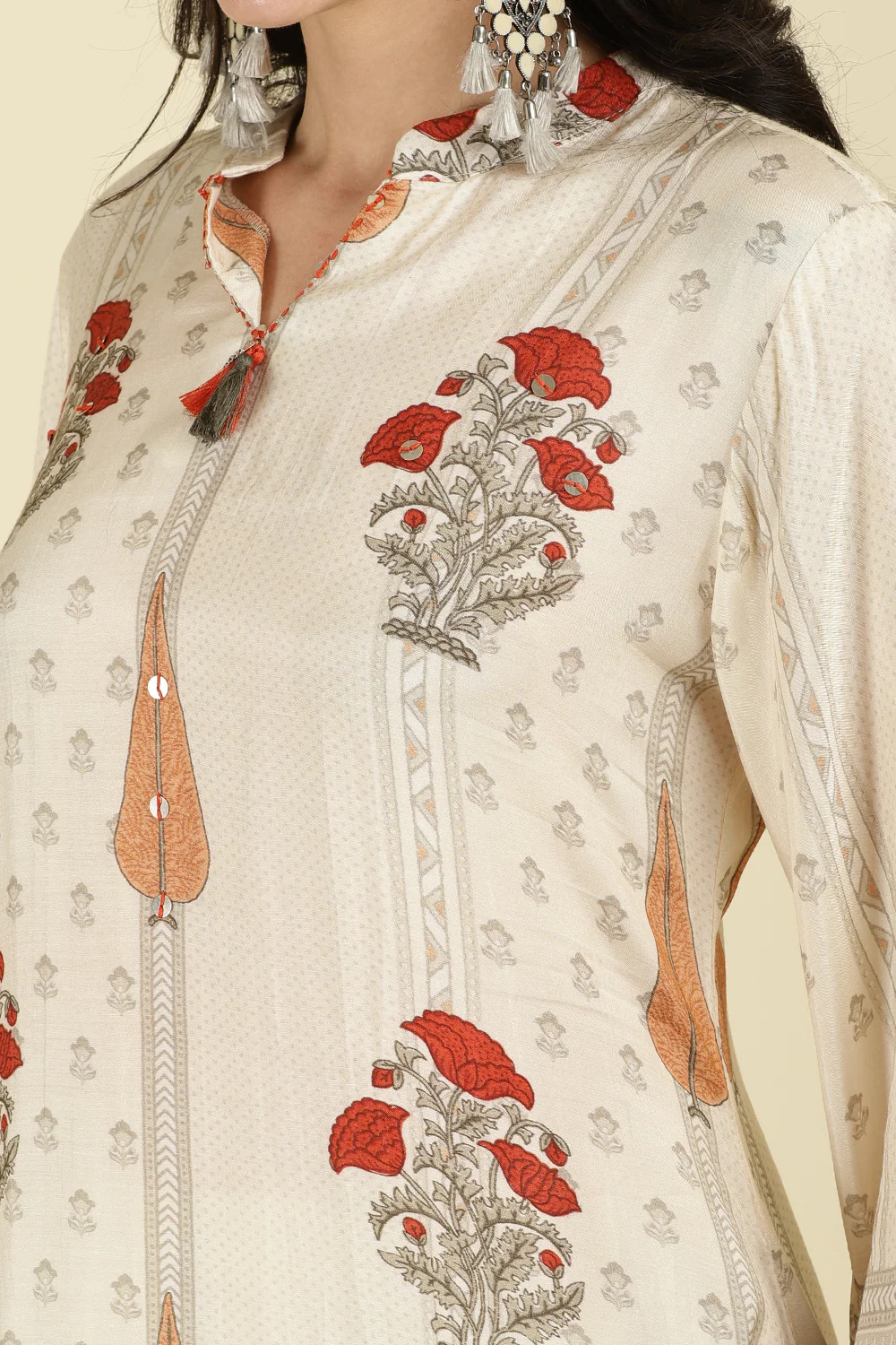 Cream Mul Cotton Floral Printed Kurta Set - Image 6