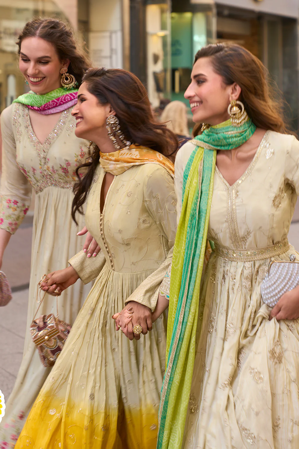 Cream & Mustard Ombre Embroidered Anarkali Suit - Image 5