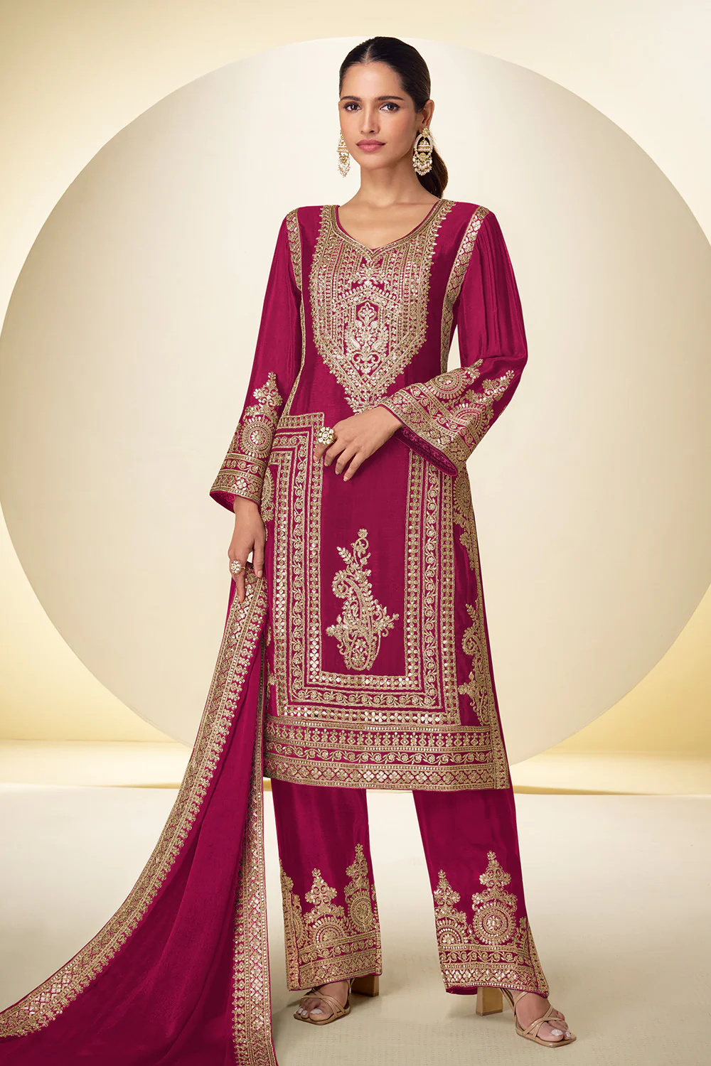 Crepe Silk Zari And Sequins Embroidered Suit Set - Image 2