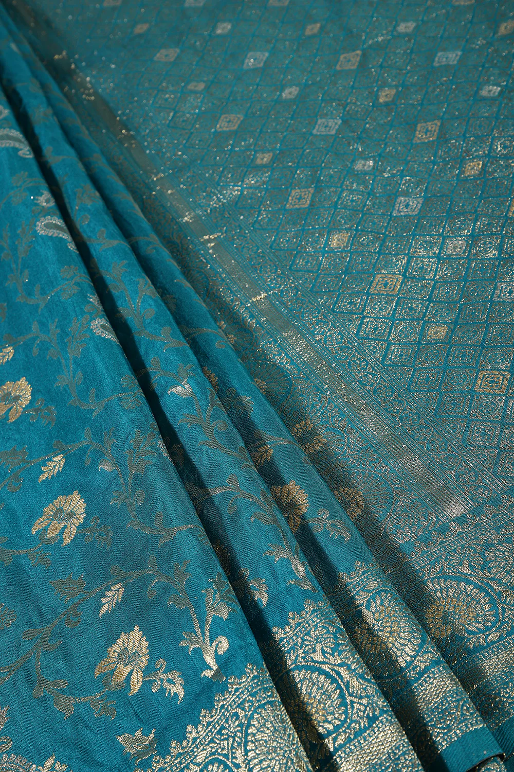 Dark Aqua Colour Zari Woven South Silk Saree - Image 5