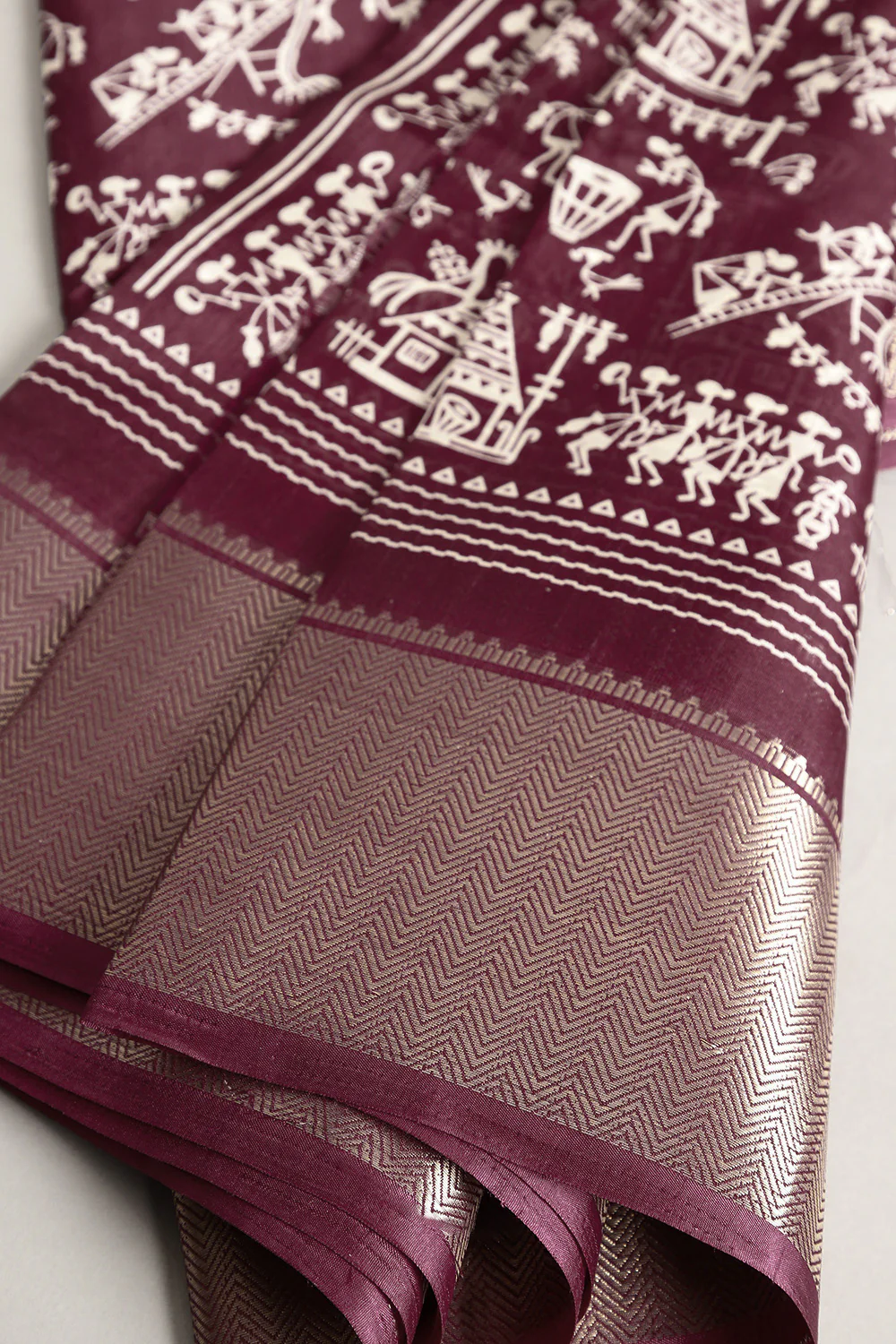 Dark Burgundy Cotton Silk Printed Saree - Image 3