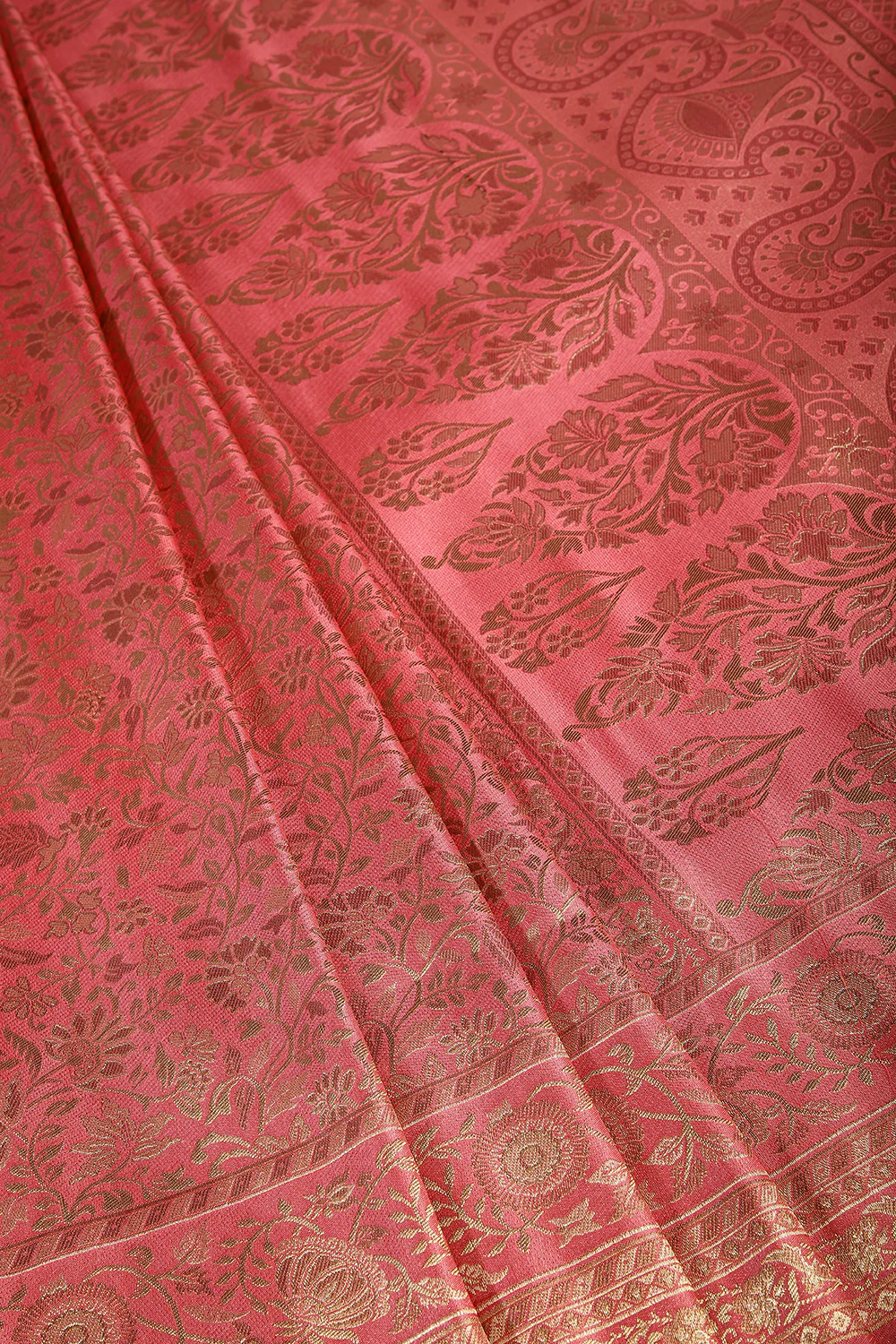 Dark Coral Colour South Silk Heavy Woven Saree - Image 3
