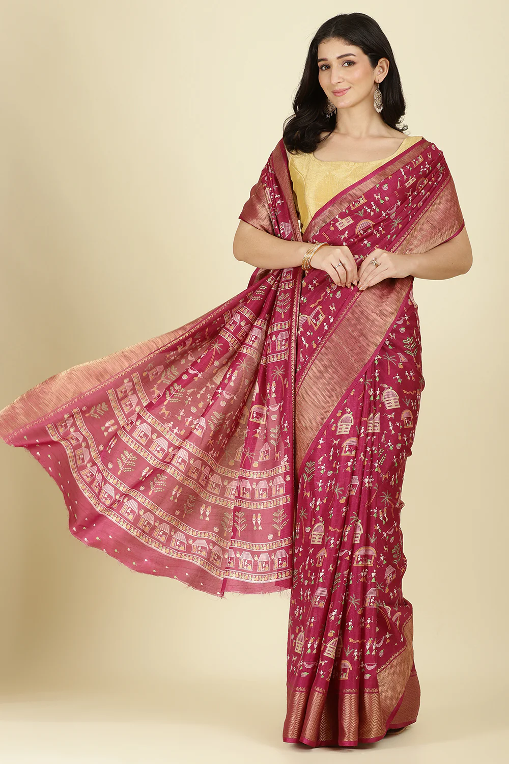 Dark Magenta Cotton Silk Printed Saree - Image 4