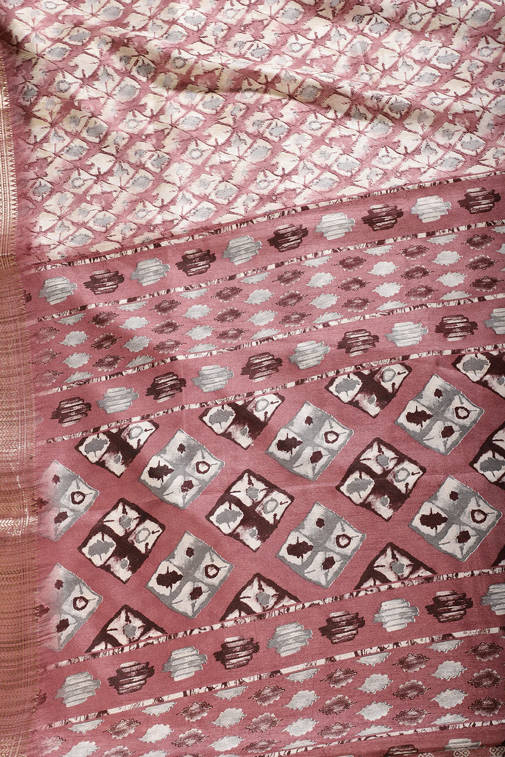 Dark Mauve Color Cotton Silk Abstract Printed Saree - Image 2