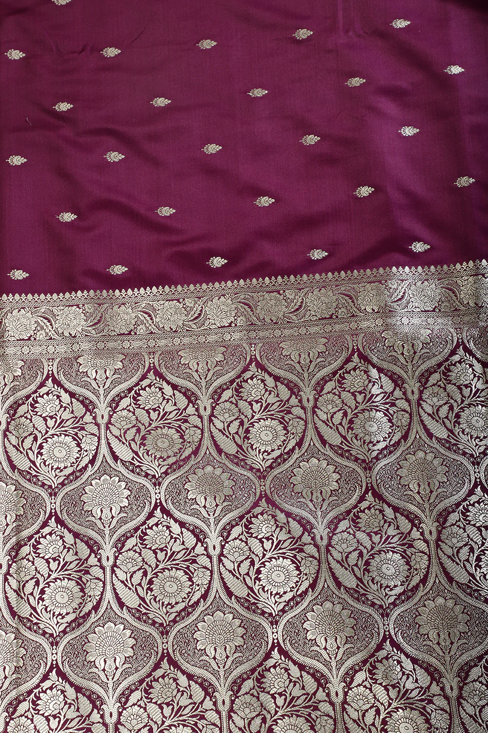 Dark Scarlet Banarsi Silk Zari Woven Saree - Image 2