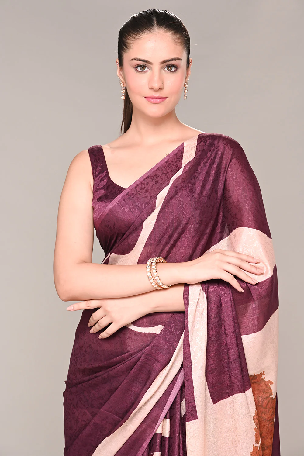 Dark Scarlet Color Jacquard Silk Printed Saree - Image 6