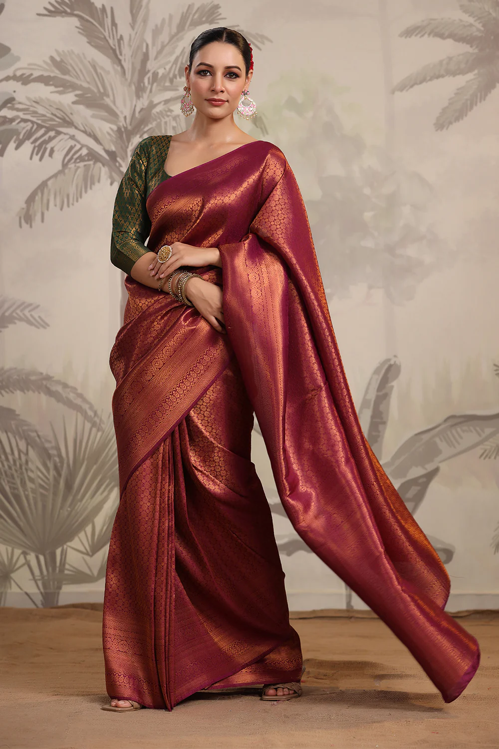 Dark Scarlet Color Woven Silk Saree - Image 6