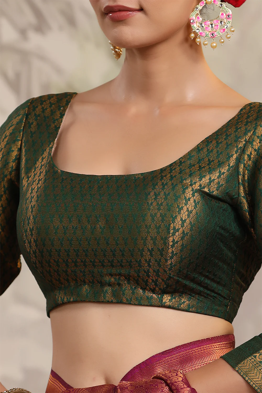 Dark Scarlet Color Woven Silk Saree - Image 9