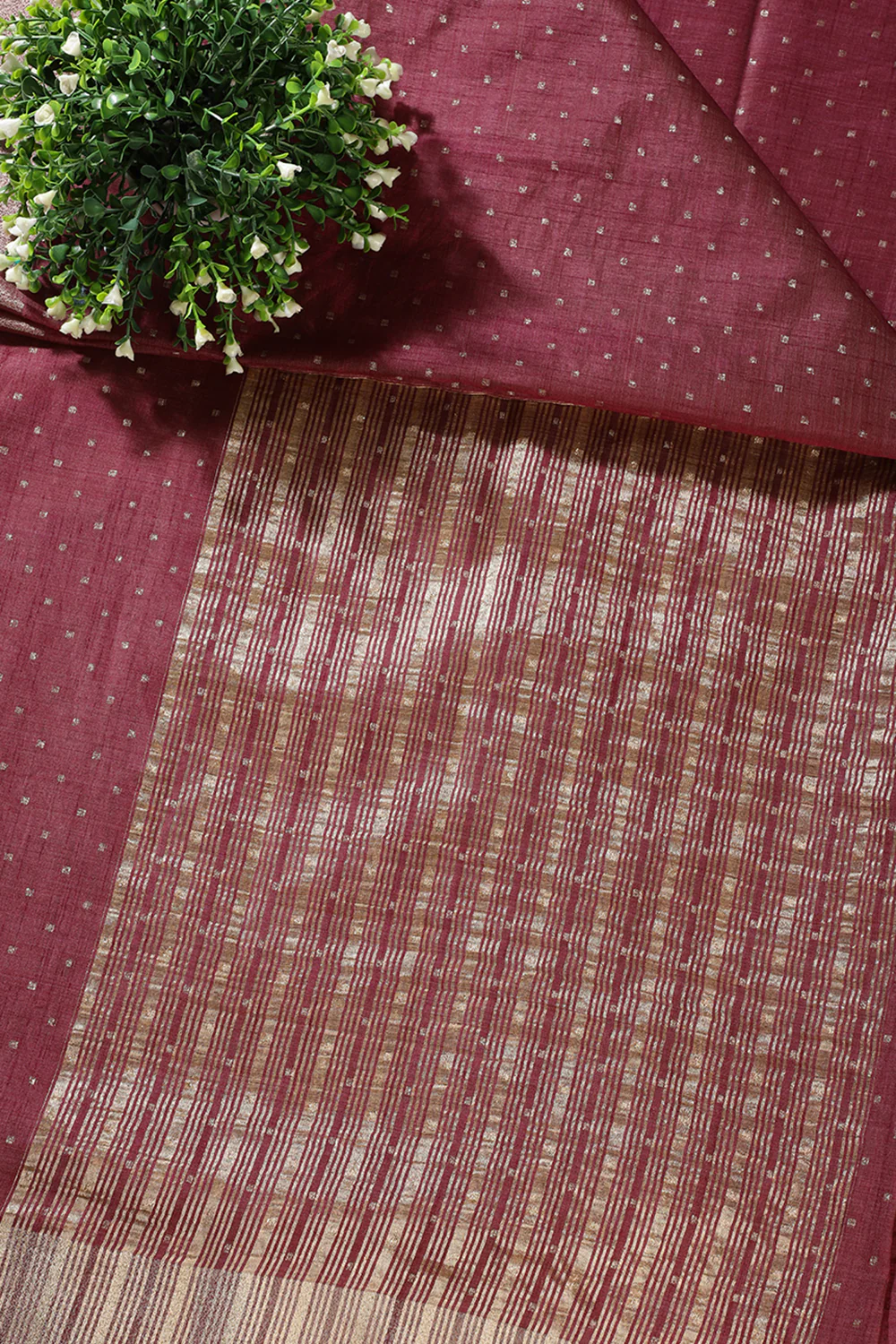 Dark Scarlet Zari Woven Silk Saree - Image 2