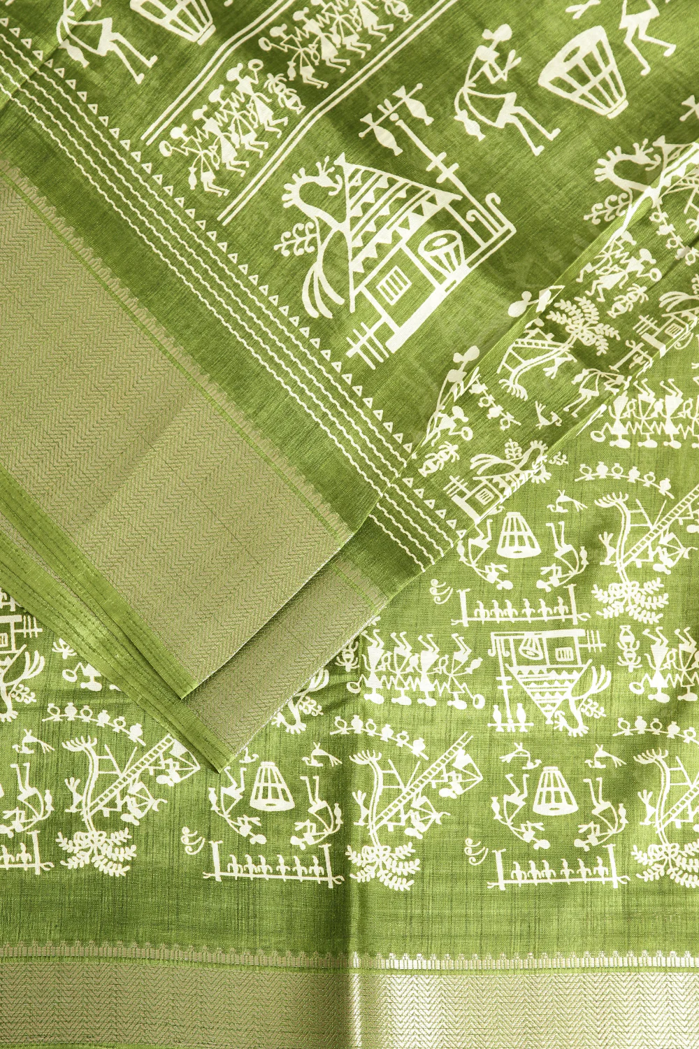 Dirty Green Color Cotton Silk Printed Saree - Image 2