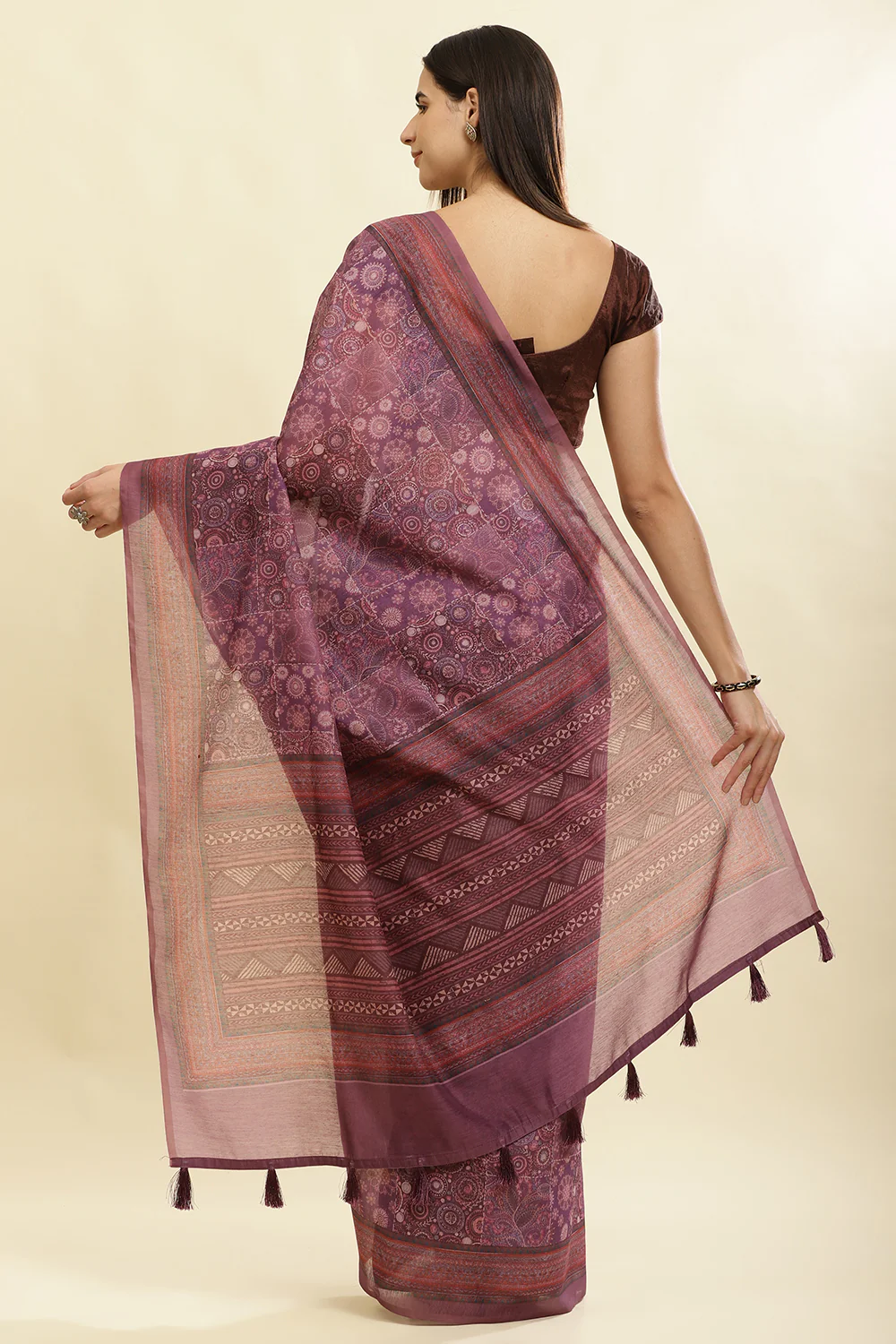 Dusky Purple Cotton Silk Printed Saree - Image 3