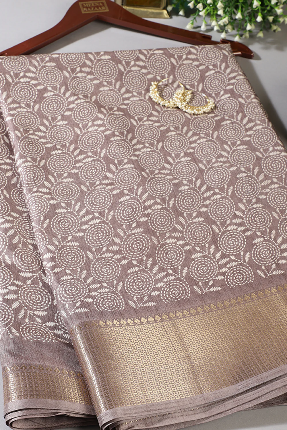 Dusty Mauve Colour Printed & Woven Cotton Silk Saree