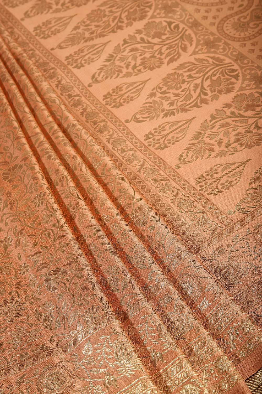 Dusty Peach Colour South Silk Heavy Woven Saree - Image 2