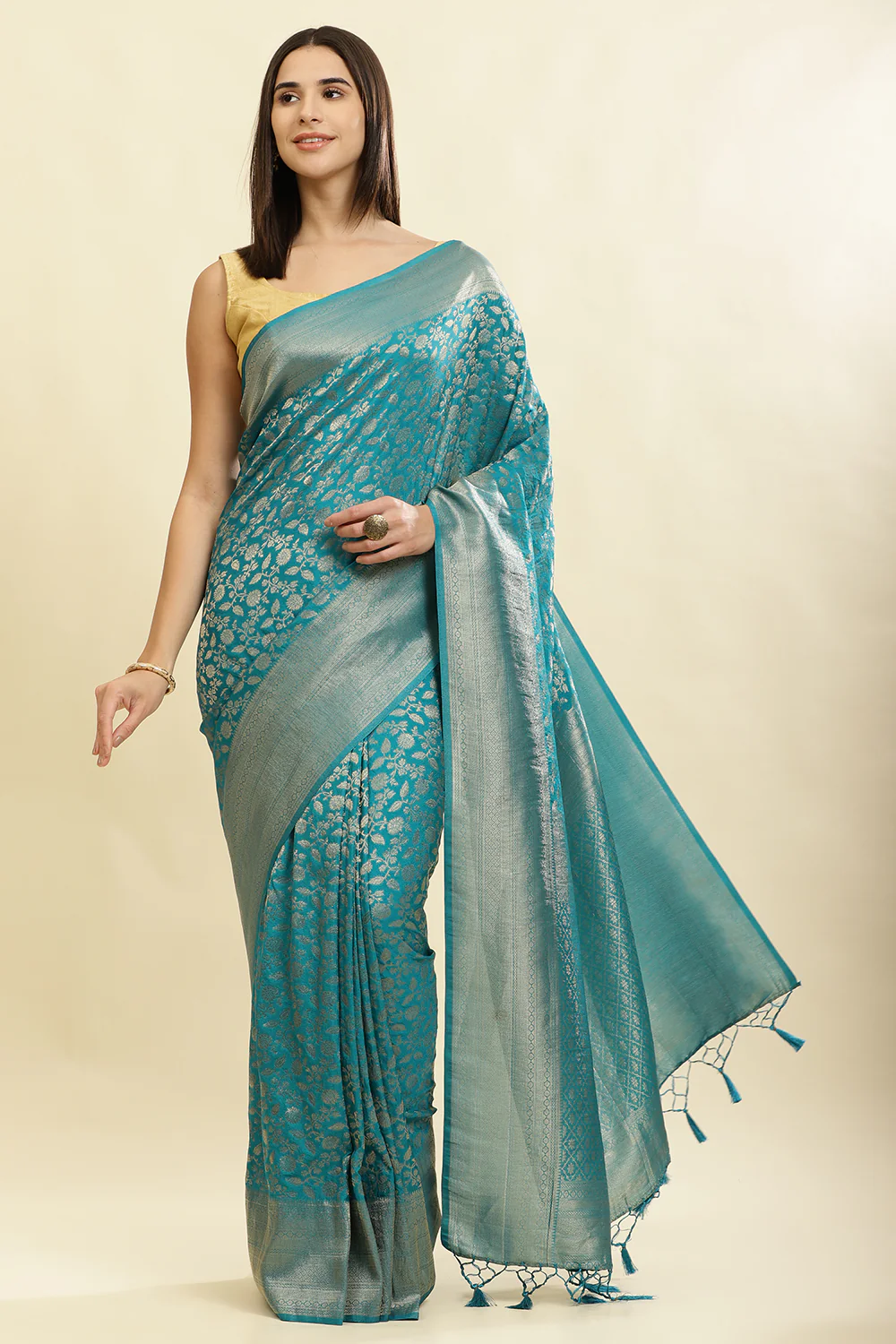 Eastern Blue Lightweight Banarasi Silk Weaving Saree - Image 2