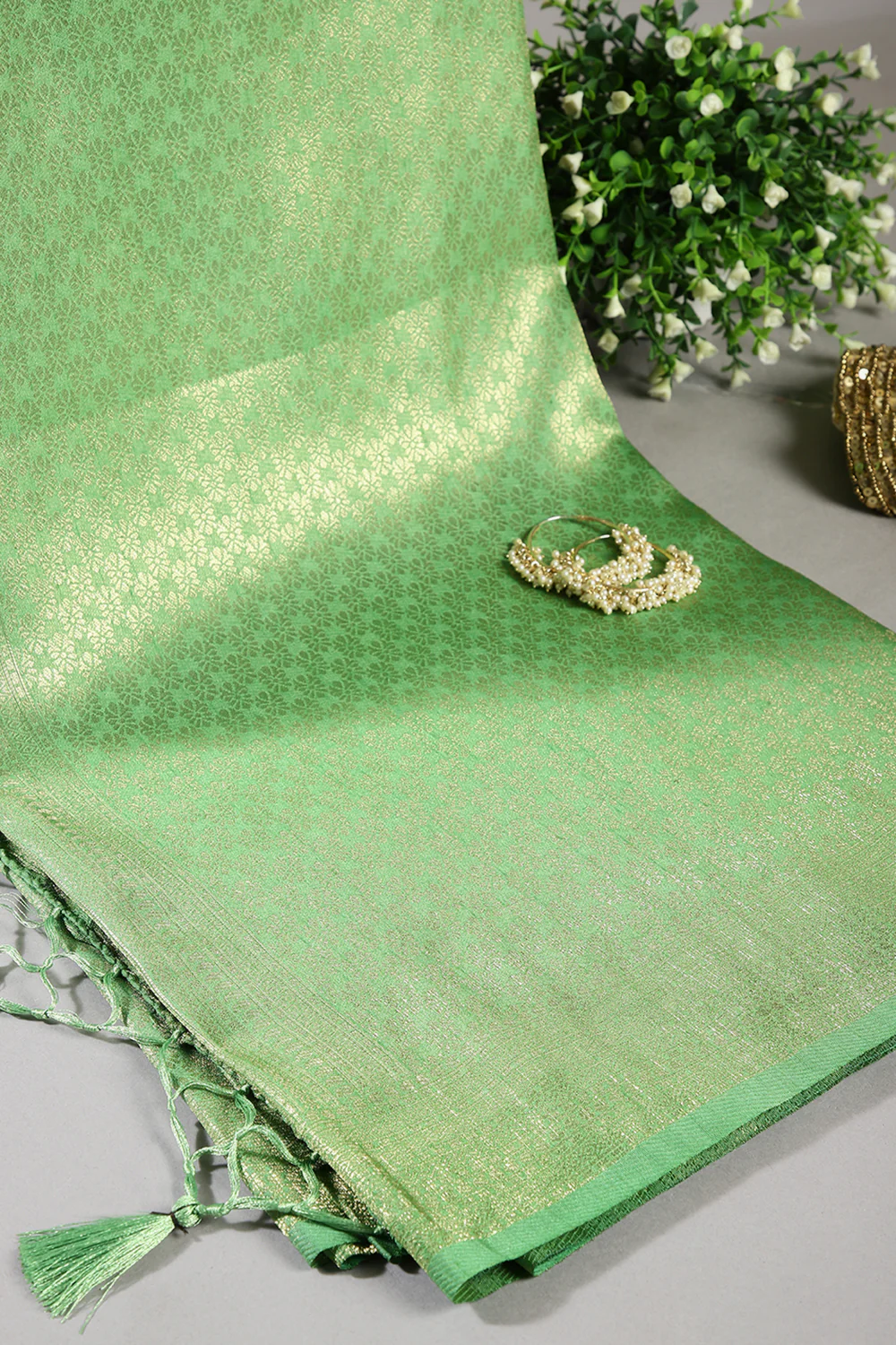 Faded Green Color Zari Woven South Silk Saree - Image 2