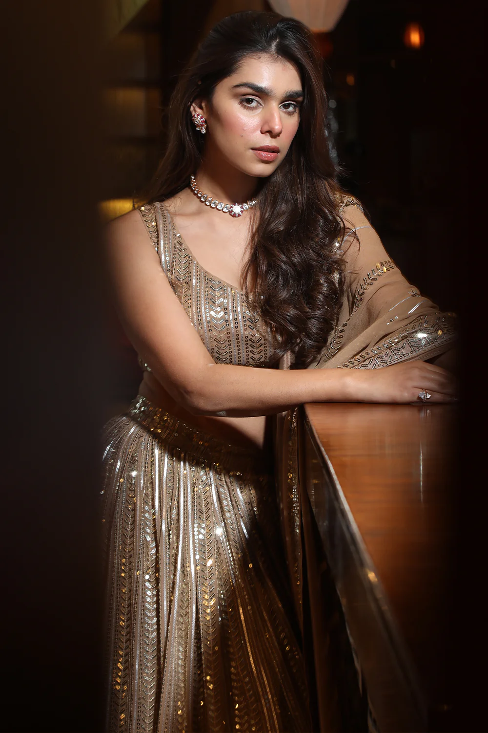 Fawn Color Sequins Georgette Lehenga - Image 8