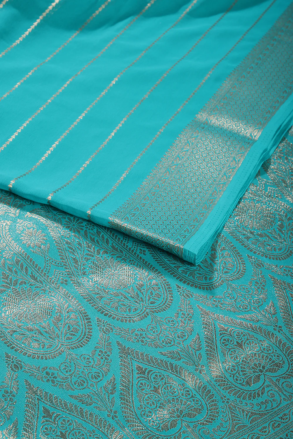 Firozi Color Georgette Saree with Zari Pinstripes - Image 4
