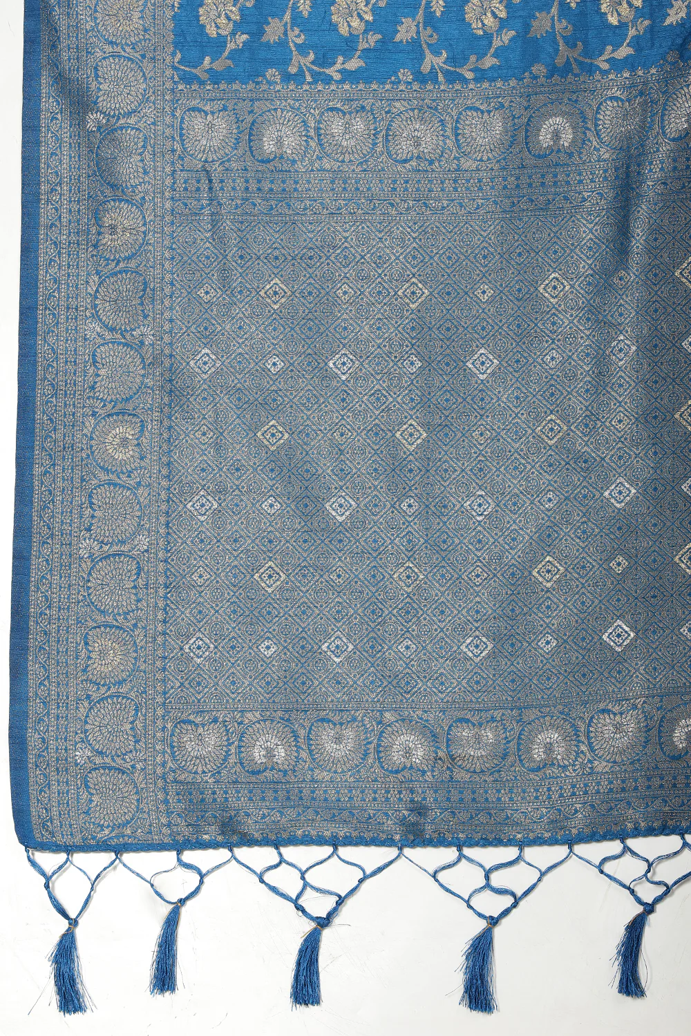 Flat Blue Colour Zari Woven South Silk Saree - Image 12