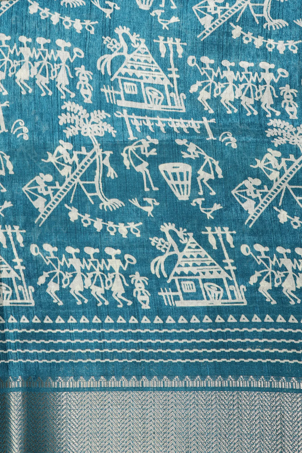 Fountain Blue Color Cotton Silk Printed Saree - Image 4