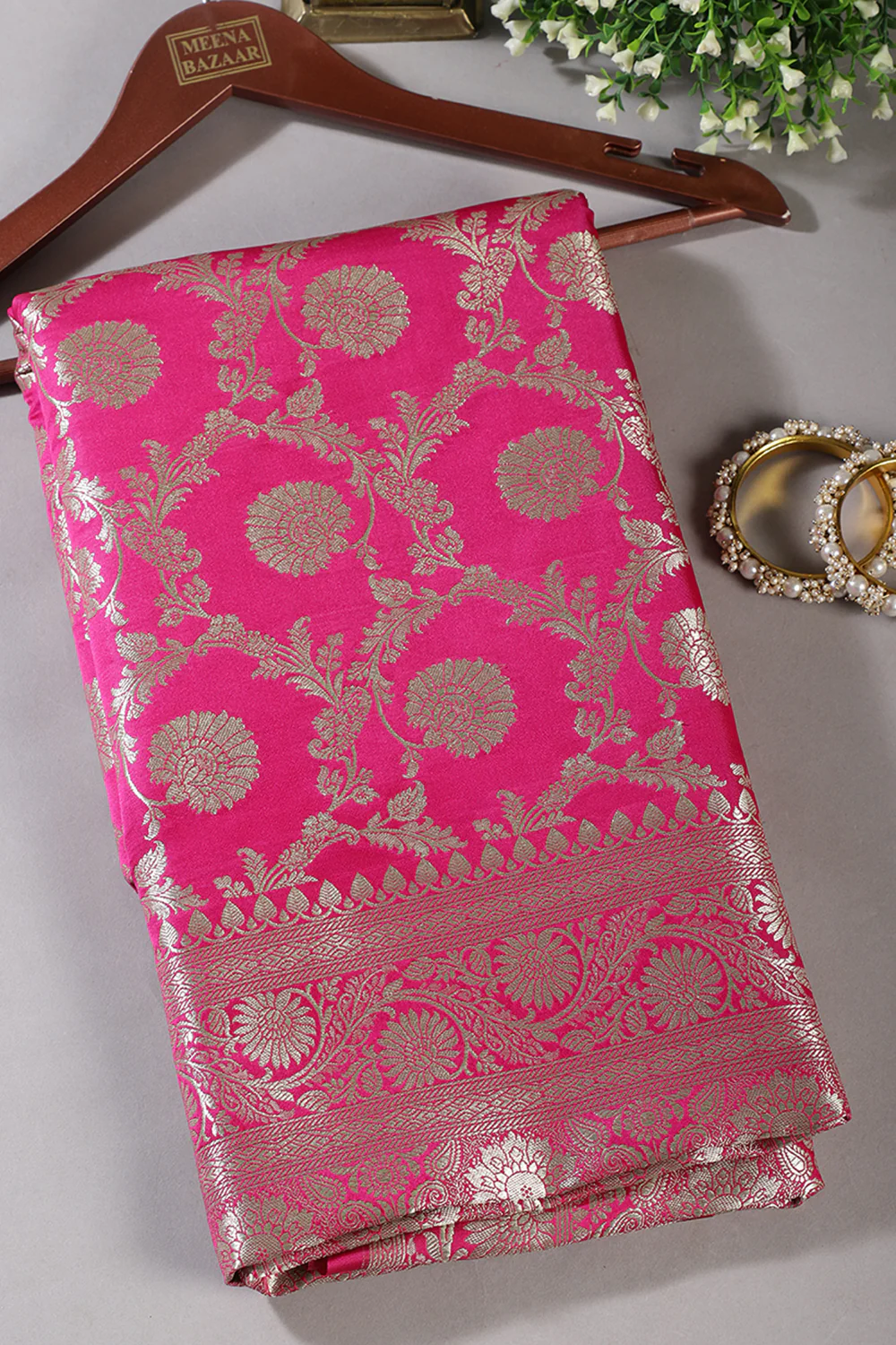 Fuchsia Pink Zari Woven Banarasi Silk Saree