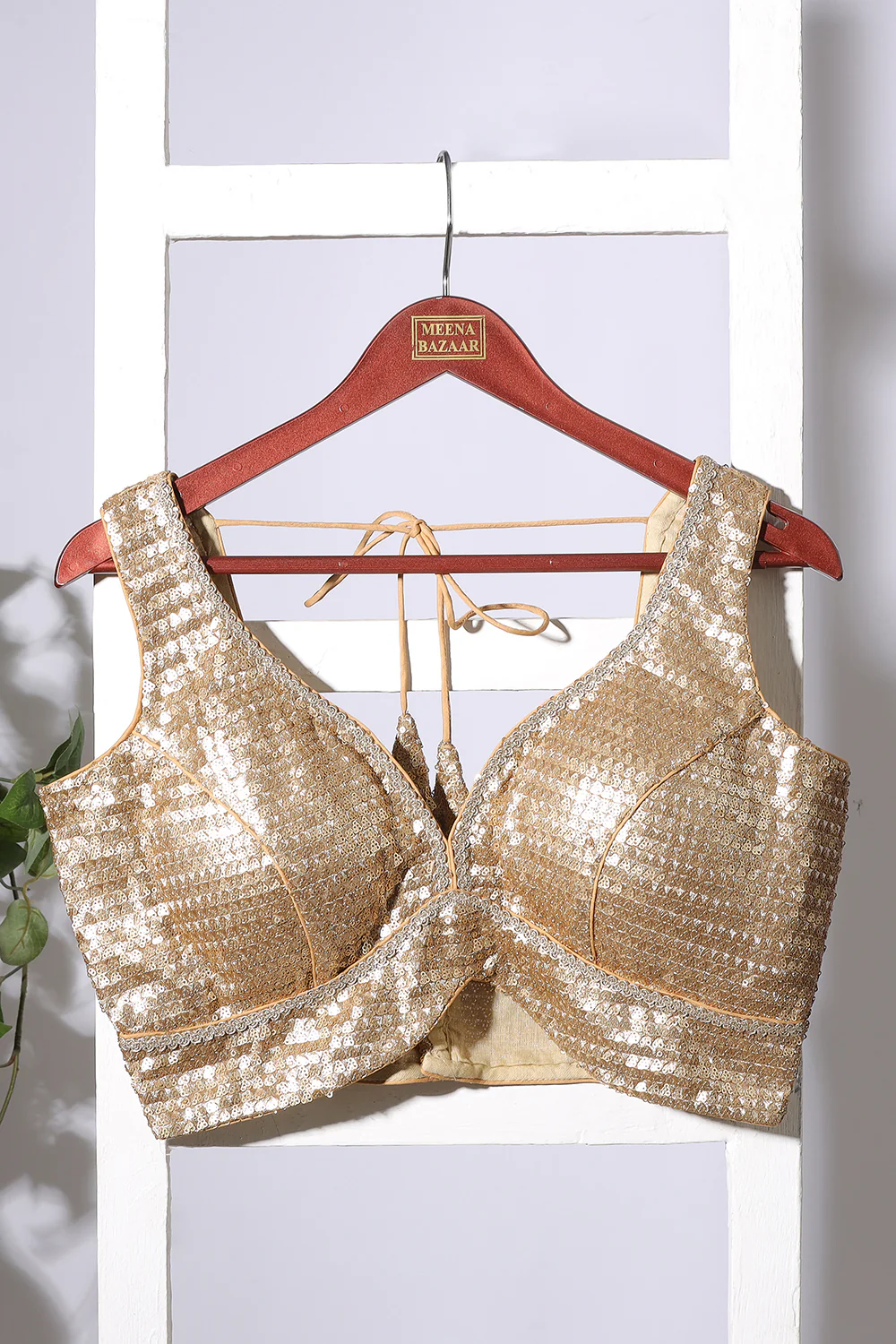 Gold Silk Sequins And Zari Embroidered Readymade Blouse - Image 3