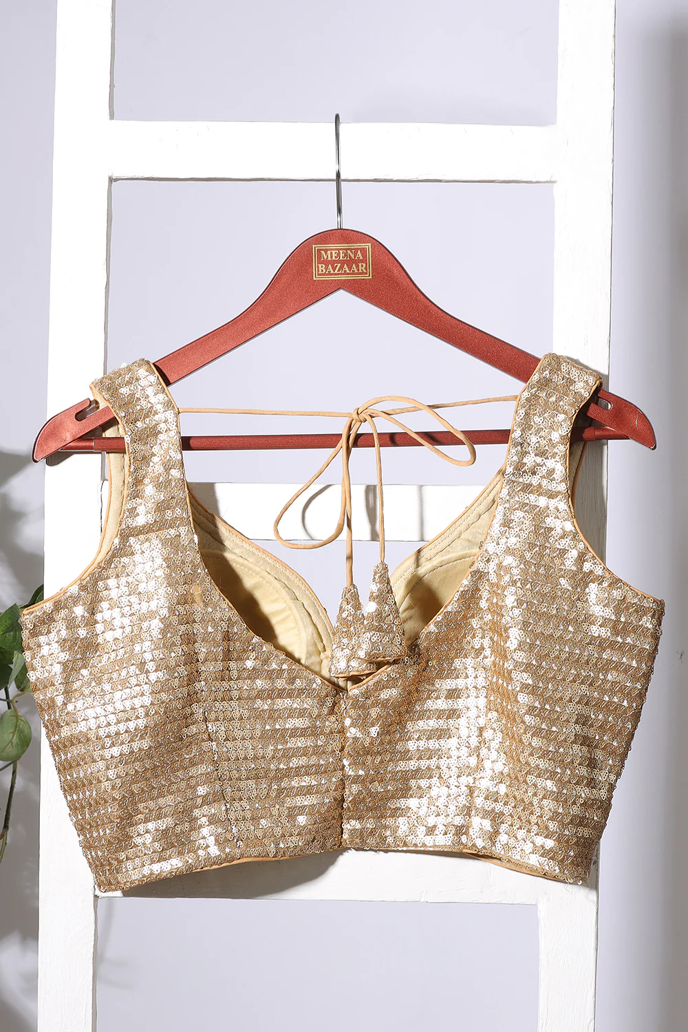 Gold Silk Sequins And Zari Embroidered Readymade Blouse - Image 4