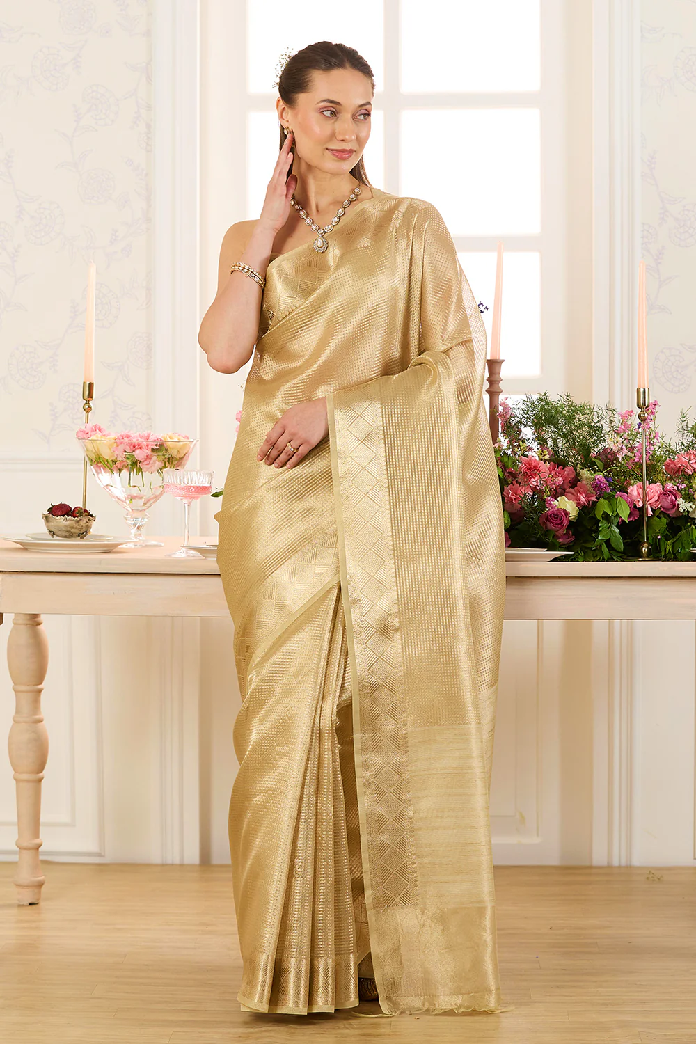 Golden Tissue Zari Woven Saree - Image 4