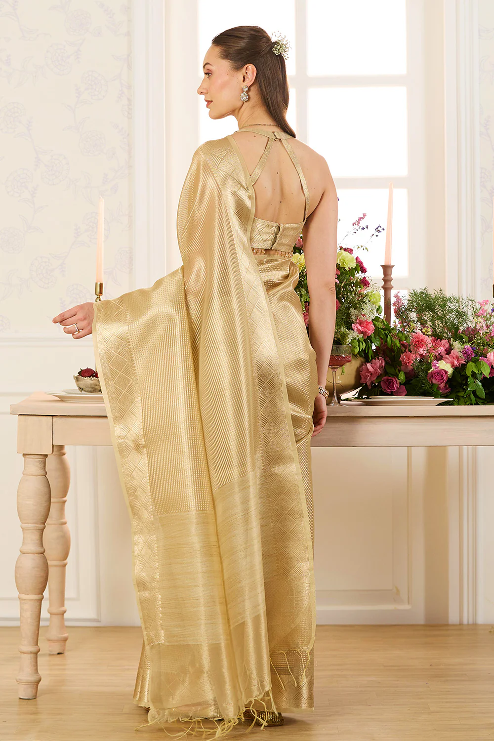 Golden Tissue Zari Woven Saree - Image 9