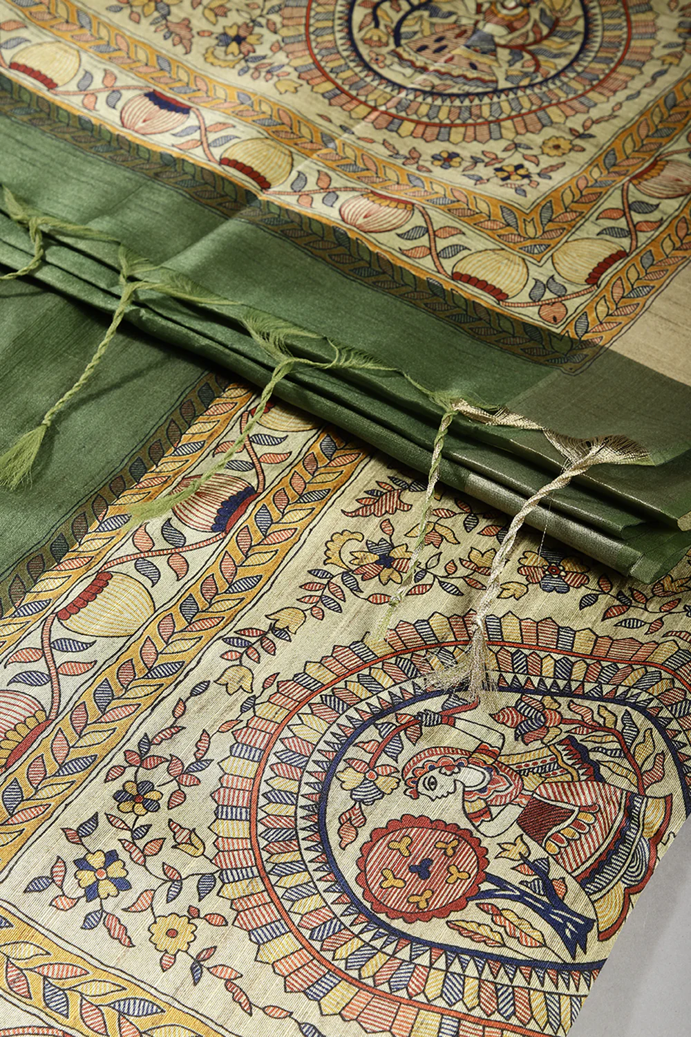 Green Color Cotton Silk Madhubani Print Saree - Image 10