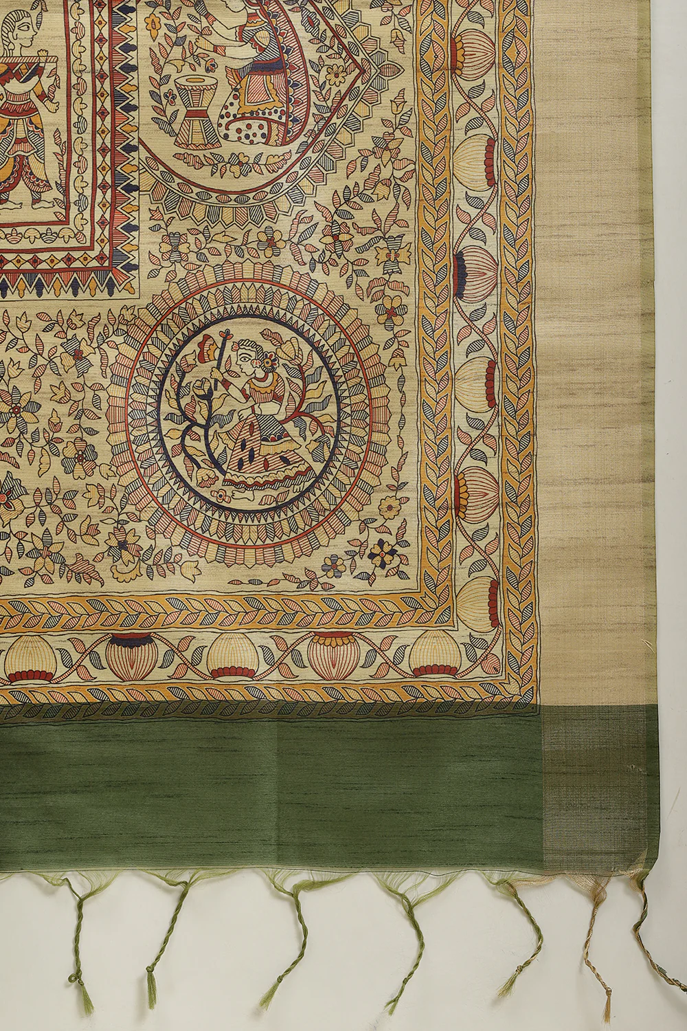 Green Color Cotton Silk Madhubani Print Saree - Image 13