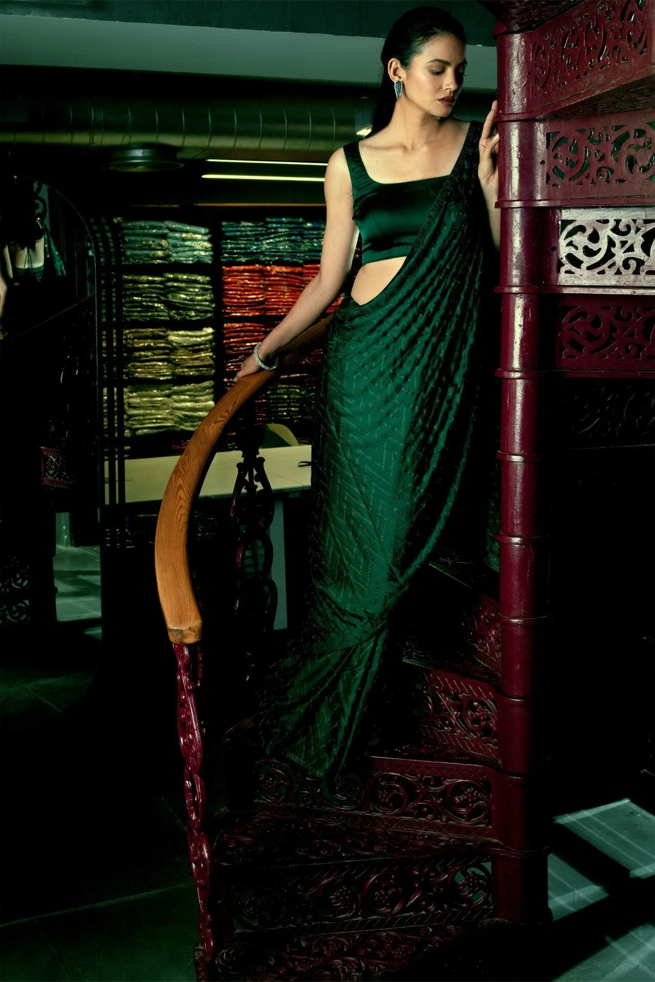 Green Colour Satin Saree. - Image 3
