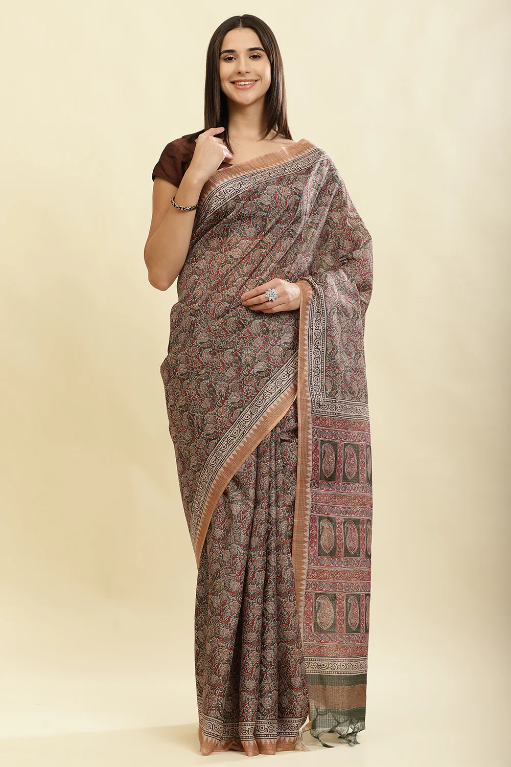 Green Cotton Silk Floral Boota Printed Saree
