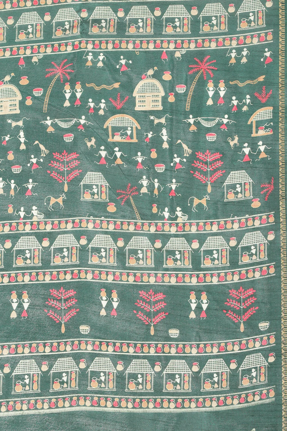 Green Cotton Silk Printed Saree - Image 8