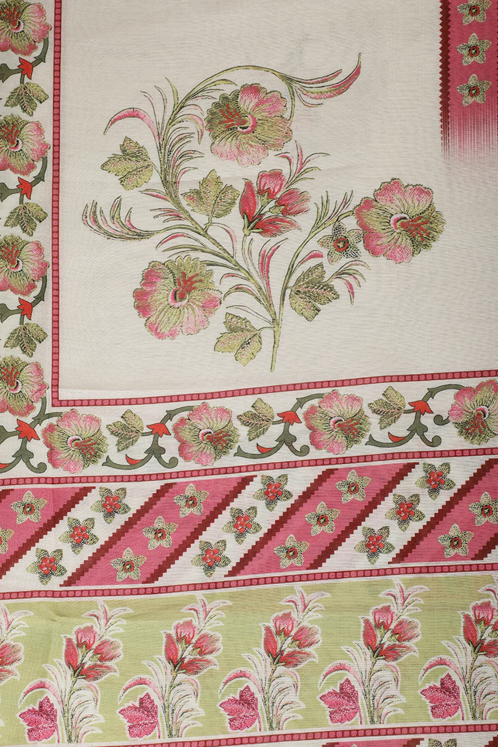 Green Cotton Unstitched Suit Material With Floral Printed Dupatta & Salwar Set - Image 4