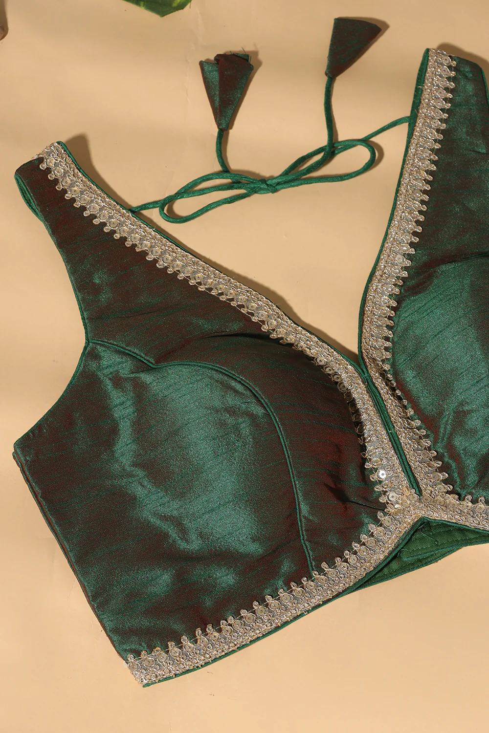 Green & Maroon Dual-Tone Tussar Silk Zari And Sequins Embroidered Readymade Blouse - Image 4
