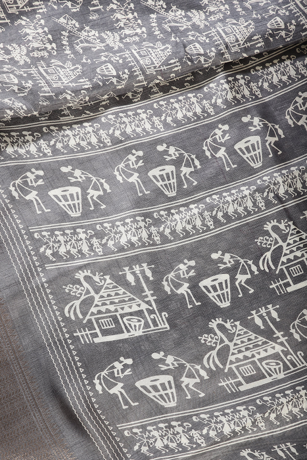 Grey Color Cotton Silk Printed Saree - Image 3