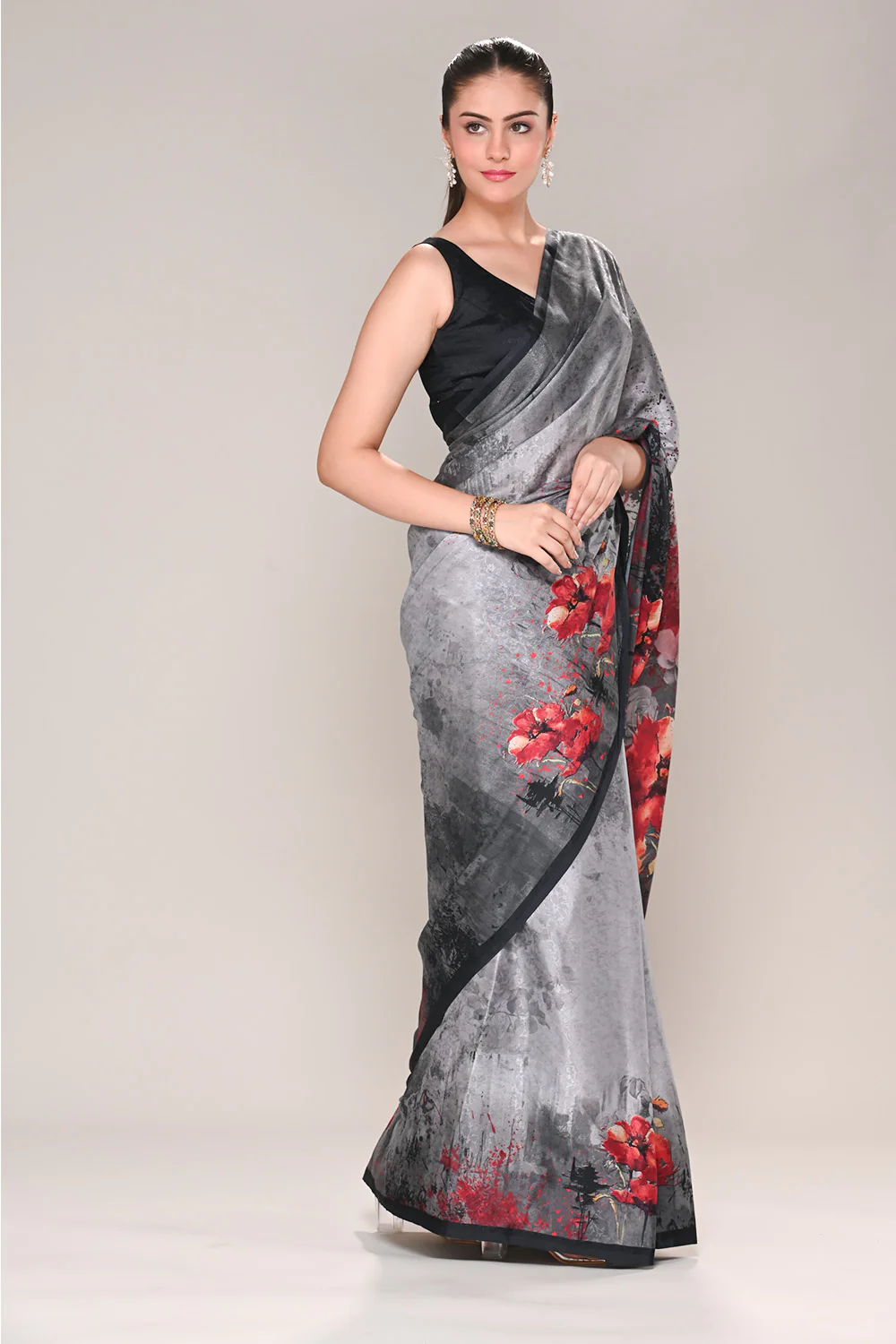 Grey Color Jacquard Silk Printed Saree - Image 5