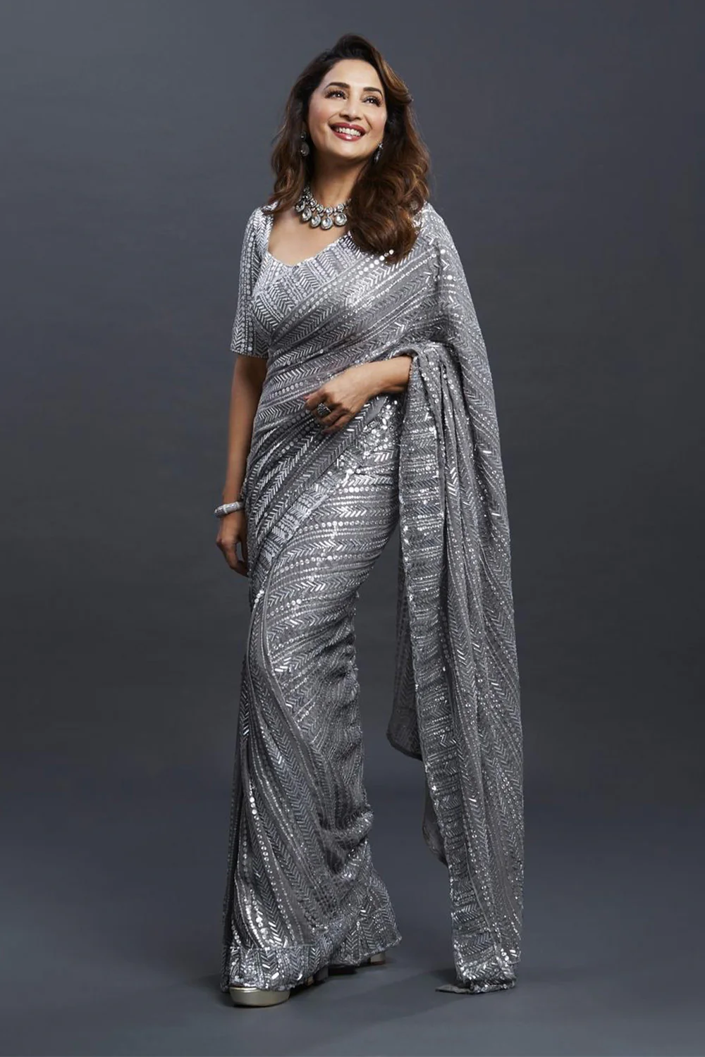 Grey Colour Sequins Work Georgette Saree. - Image 2