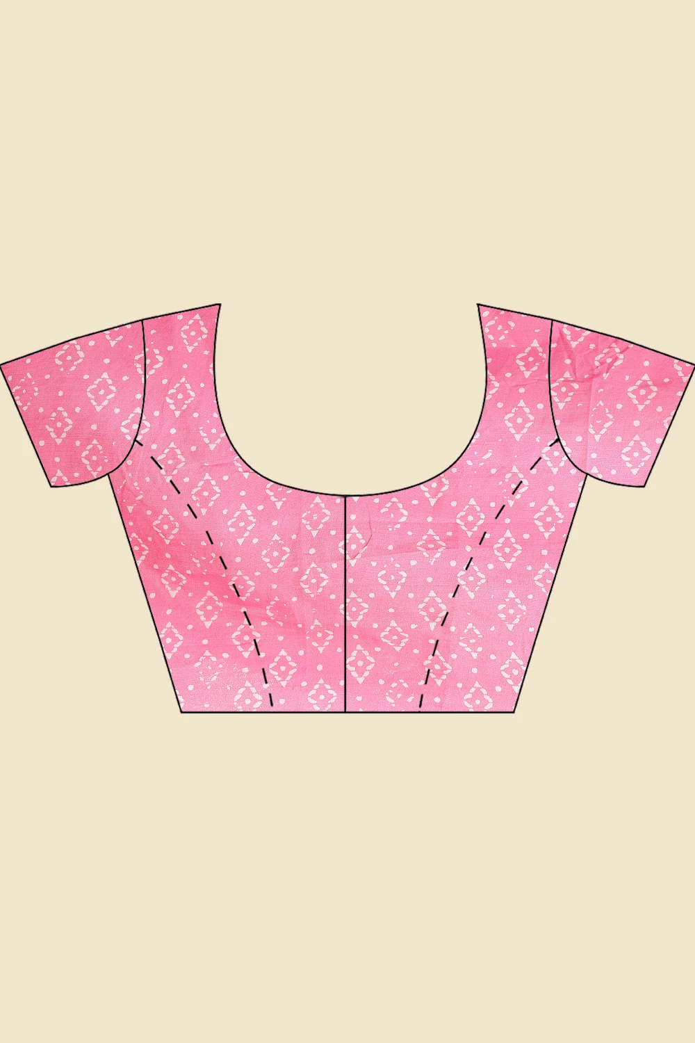 Hot Pink Cotton Block Printed Saree - Image 8