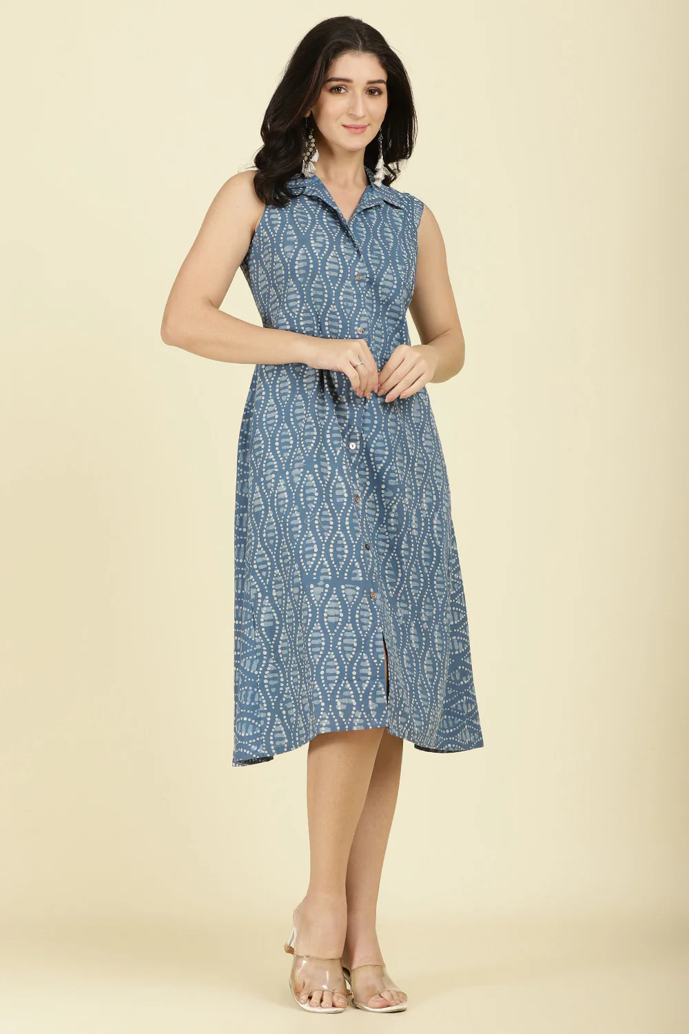 Indigo Cotton Block Printed Peonies Dress - Image 5