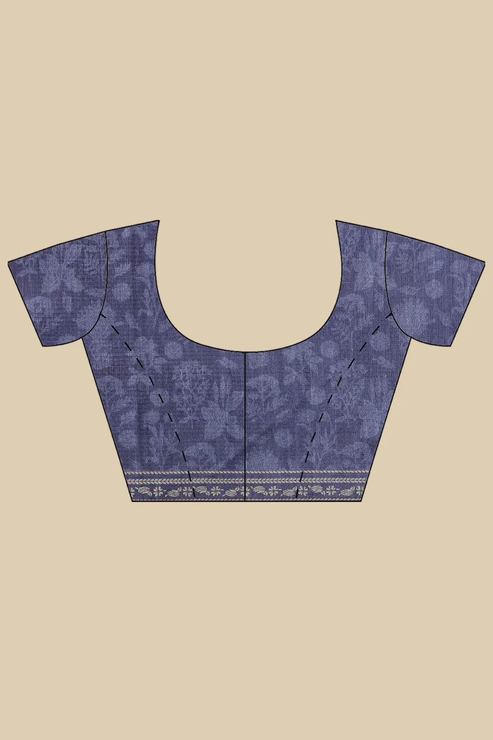 Indigo Kota Cotton Floral Jaal Printed Saree - Image 7