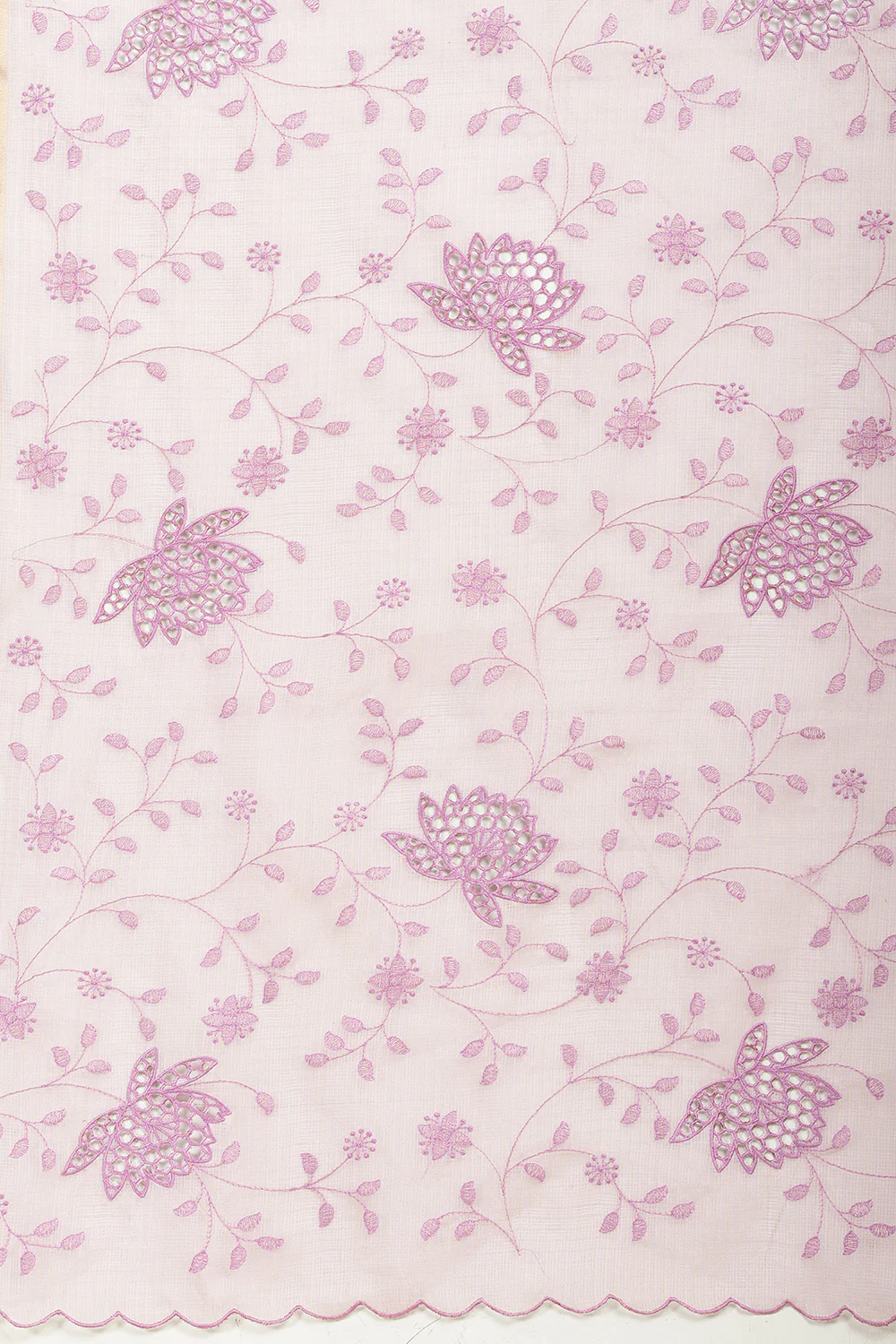 Lavender Floral Resham Embroidered Cotton Saree - Image 8