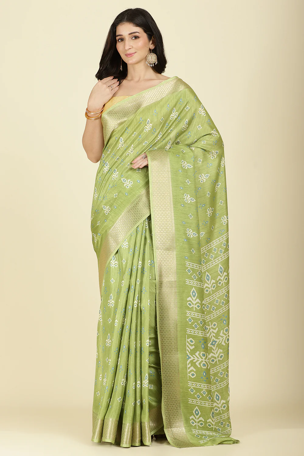 Light Green Cotton Silk Printed And Zari Woven Saree - Image 5