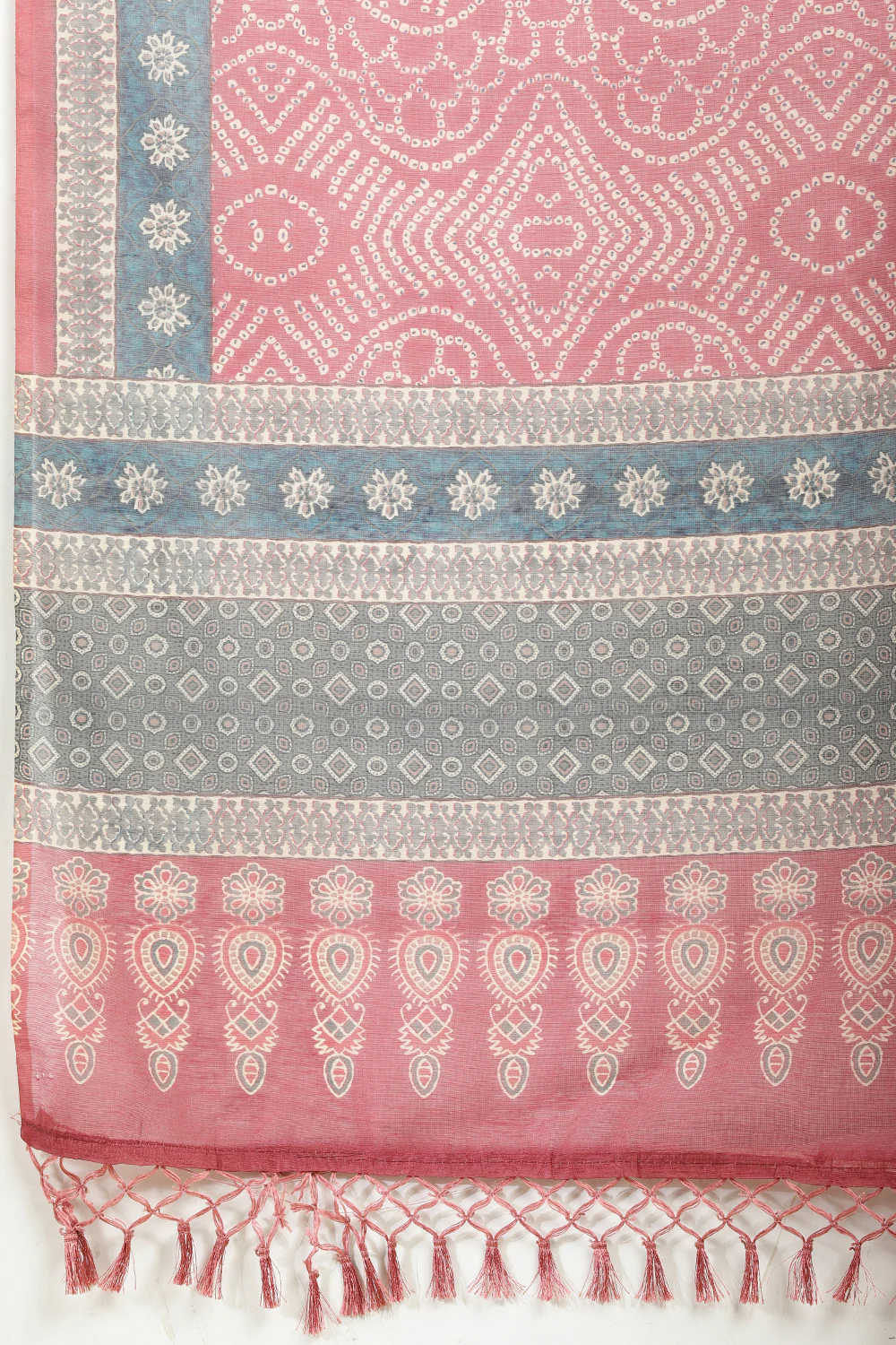 Light Maroon Bandhani Printed Cotton Saree - Image 7