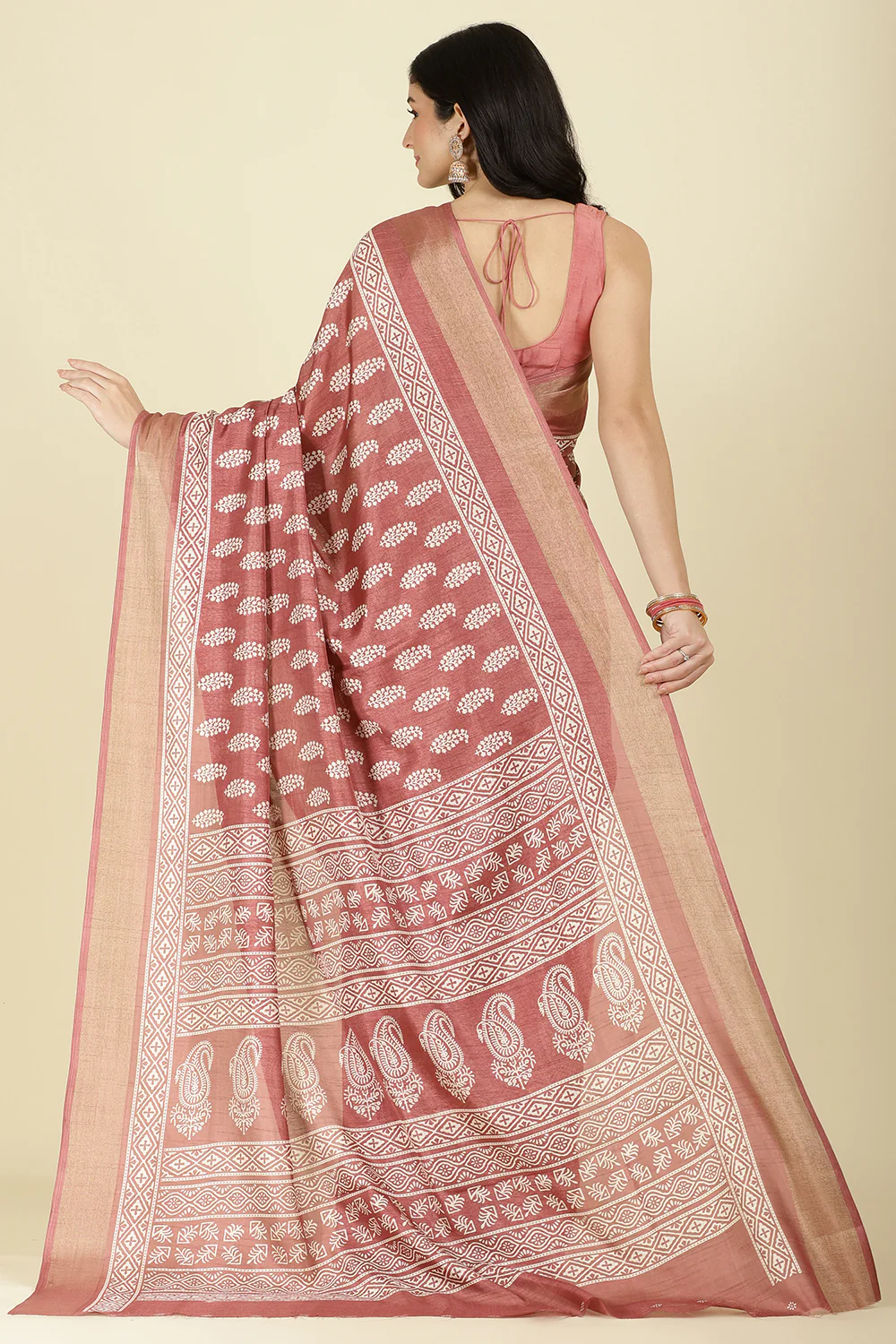 Light Maroon Cotton Silk Boota Printed And Zari Woven Saree - Image 3