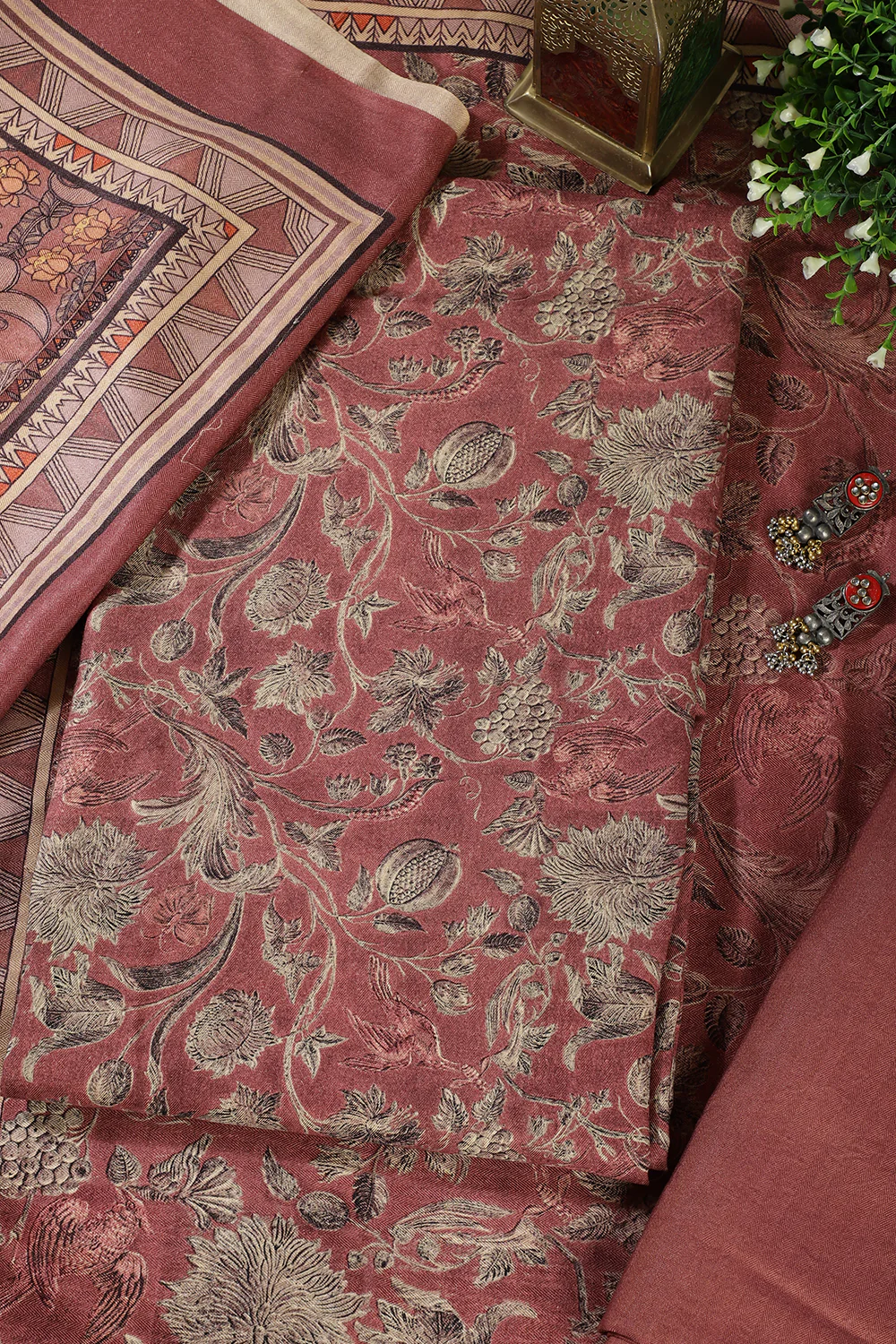 Light Maroon Floral Printed Spun Unstitched Suit Material - Image 5