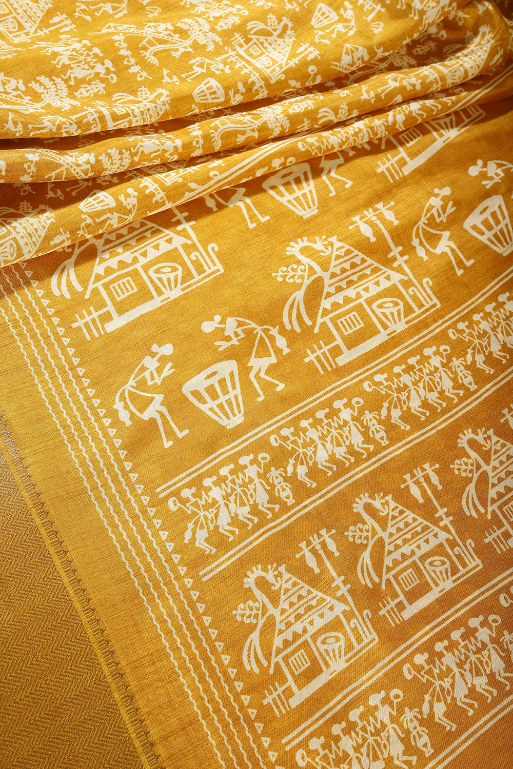Light Mustard Color Cotton Silk Printed Saree - Image 2